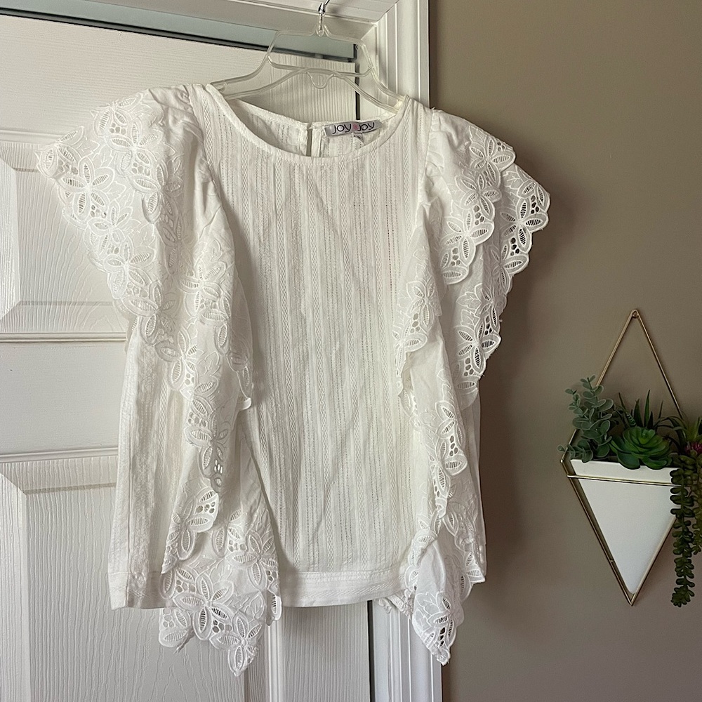 XS Joy Joy White Ruffled Top